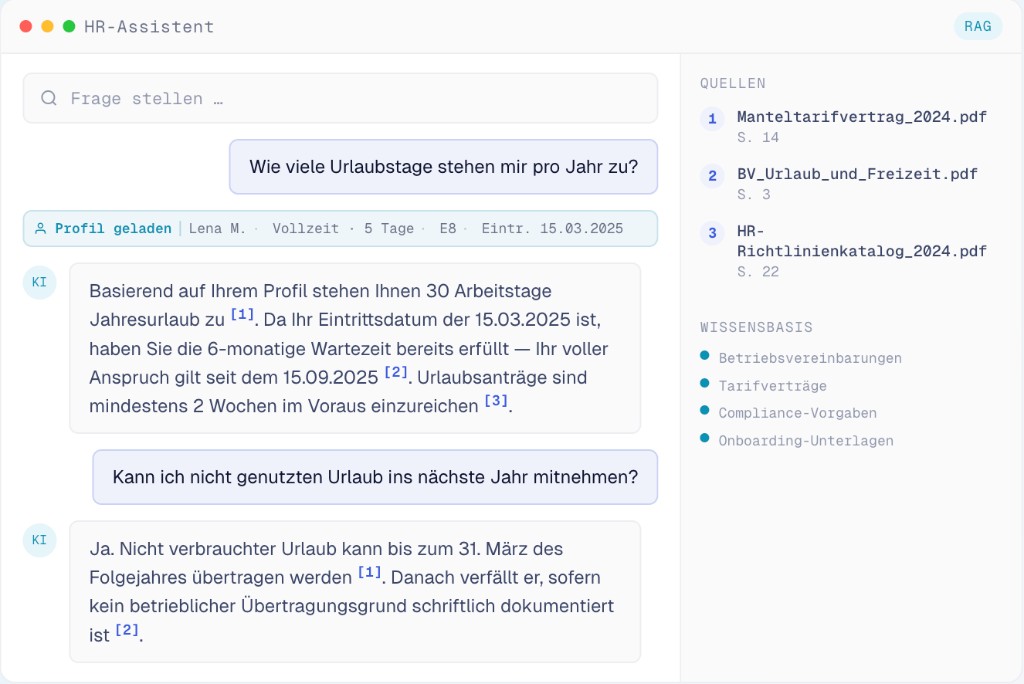 HR-Wissensassistent mit Chat und Quellenangaben aus Dokumenten